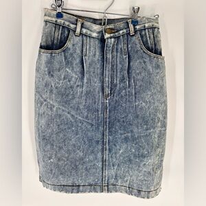 Vintage Acid Wash Denim Pencil Skirt W/ Front Pleats Women's Size 9 Waist 28